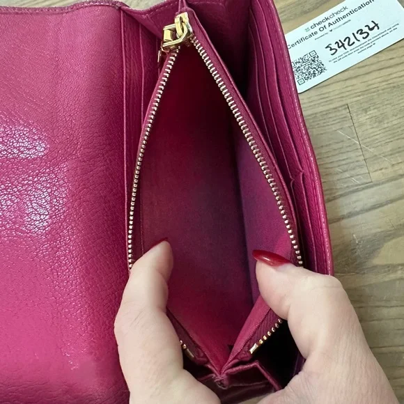 Miu Miu Magenta Leather Bi-Fold Wallet with Chain and COA - Picture 8 of 12